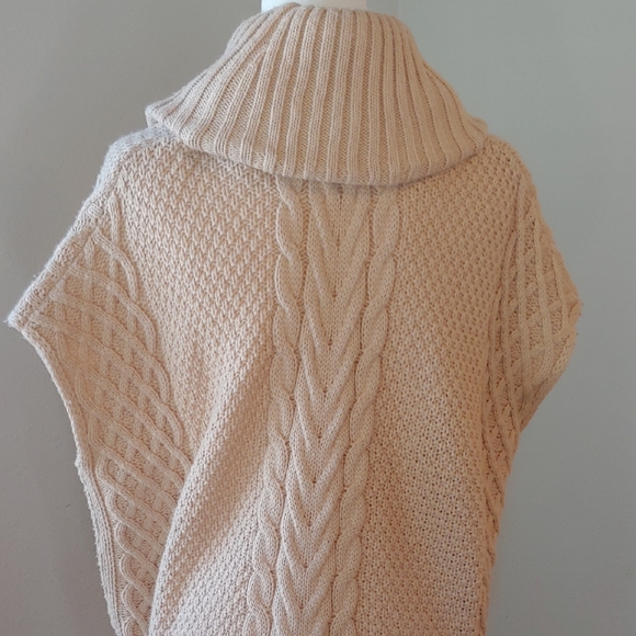 Saks Fifth Ave Wool Blend Cream Cable Knit Cowl Sweater with Side Belts Small - Picture 7 of 16